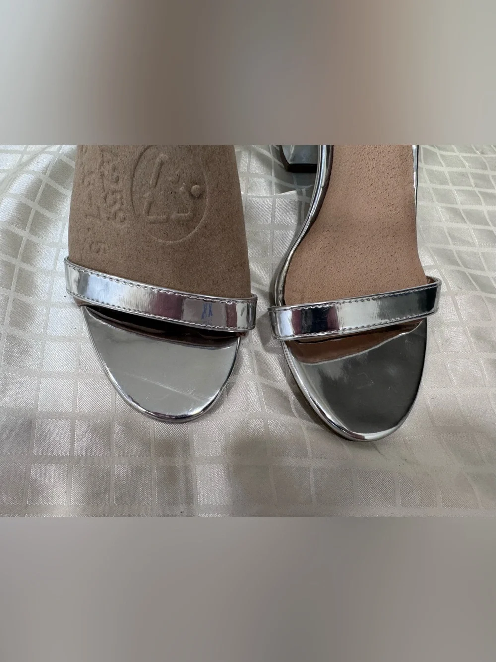 Silver Metallic Ankle-Strap Heels with Matching Clutch